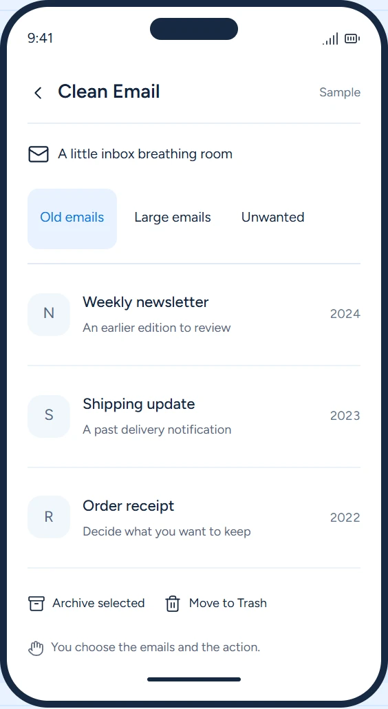 Illustrative Gmail review screen; no account is connected