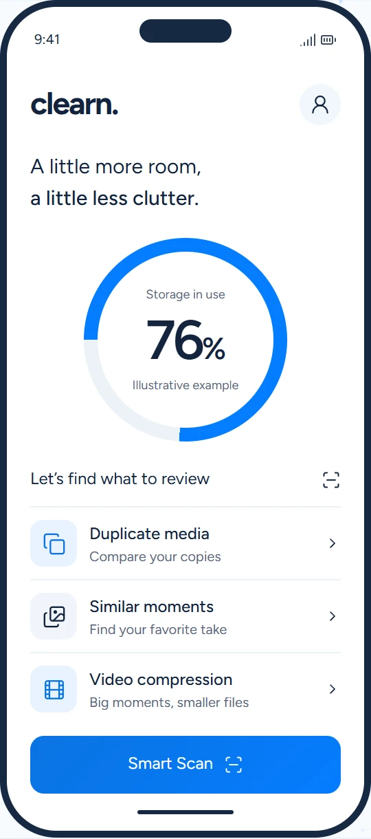Illustrative Clearn storage overview with media review options
